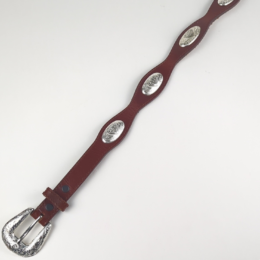 Brown Women's Leather Belt with Silver Conchos